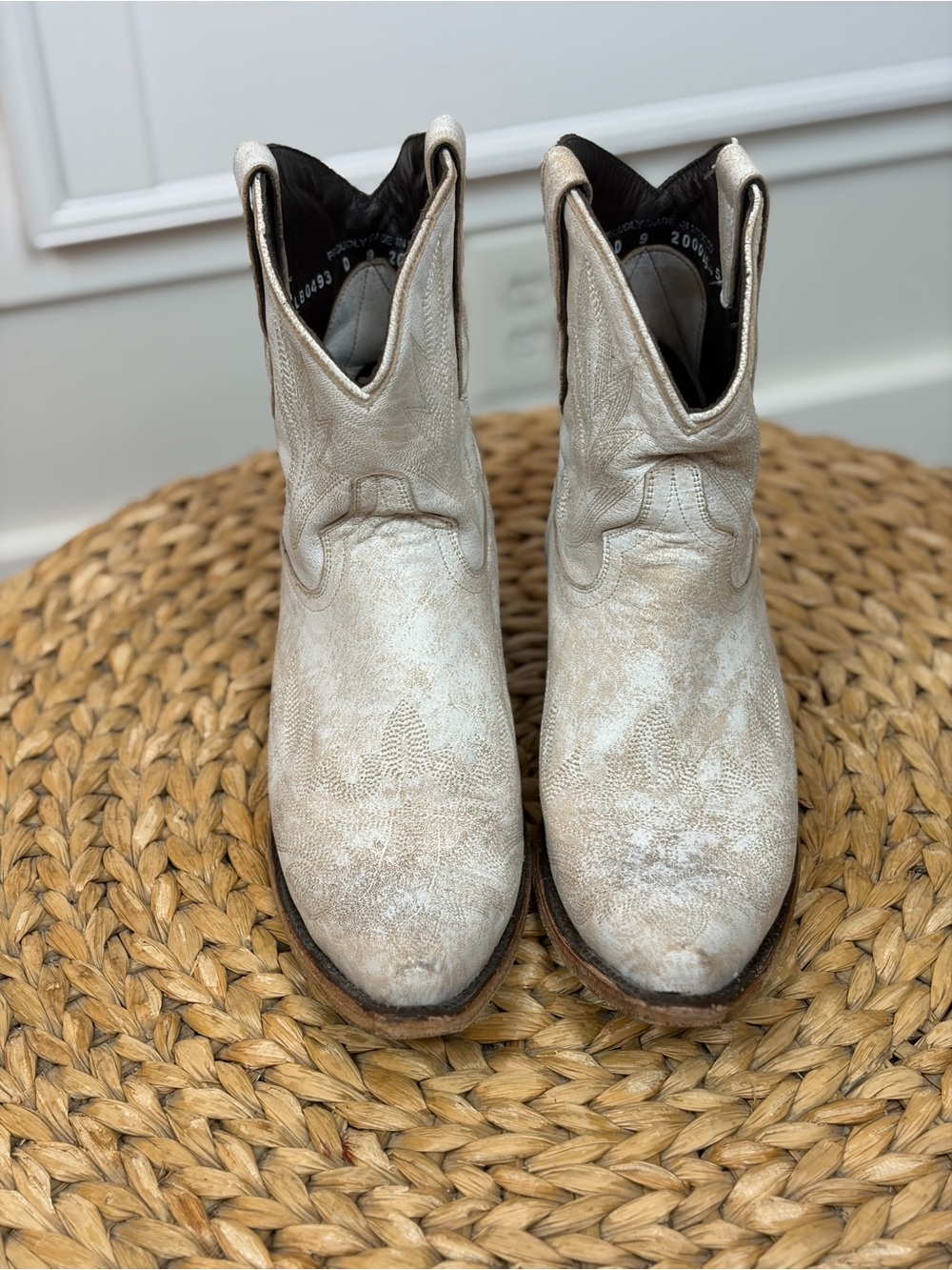 Women's Cream Suede Western Ankle Booties